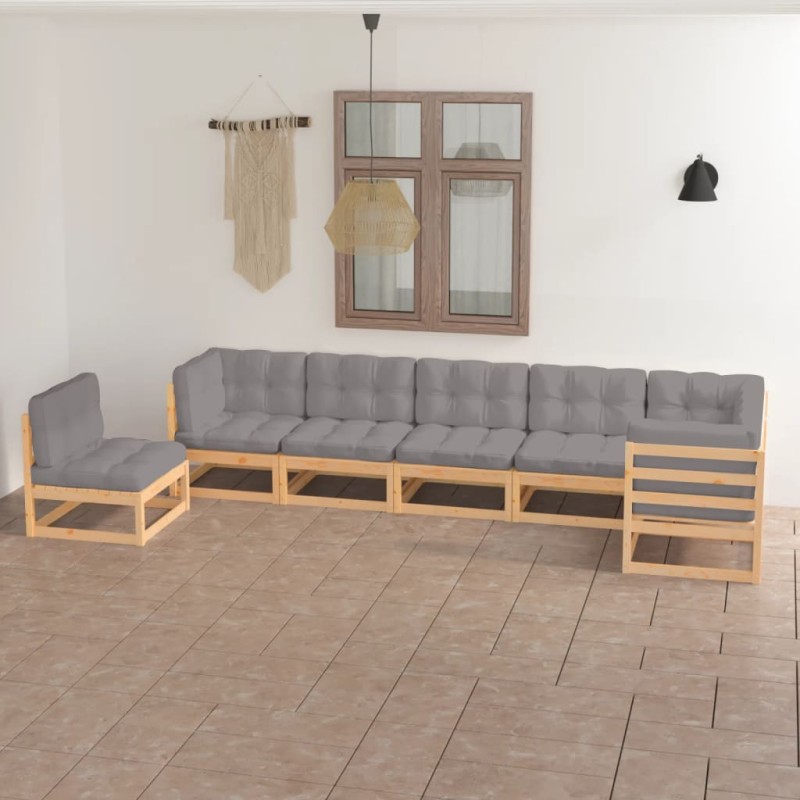 vidaXL Juego de muebles de jardín 7 pzas y cojines madera maciza pino vidaXL Juego de muebles de jardín 7 pzas y cojines madera maciza pino