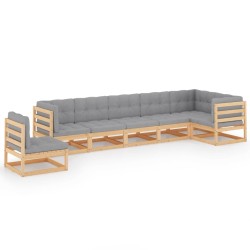 vidaXL Juego de muebles de jardín 7 pzas y cojines madera maciza pino