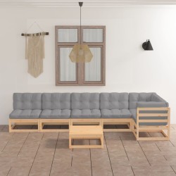 vidaXL Juego de muebles de jardín 7 pzas y cojines madera pino maciza