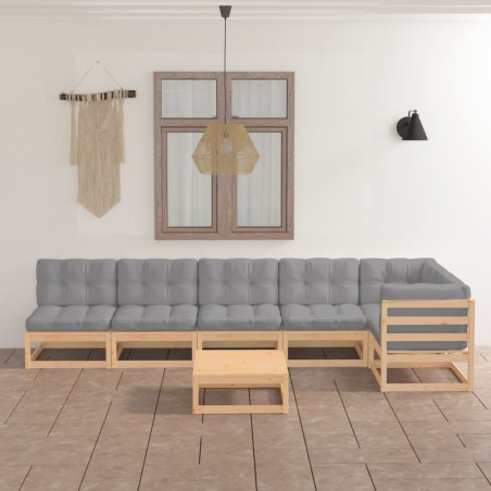 vidaXL Juego de muebles de jardín 7 pzas y cojines madera pino maciza