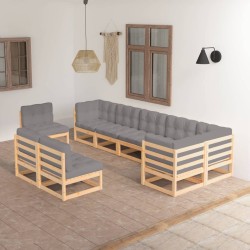 vidaXL Juego de muebles de jardín 9 pzas y cojines madera maciza pino