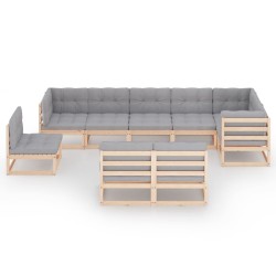 vidaXL Juego de muebles de jardín 9 pzas y cojines madera maciza pino