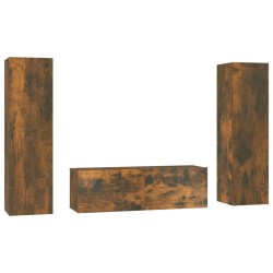 vidaXL Set de muebles de TV 3 pzas madera contrachapada roble ahumado