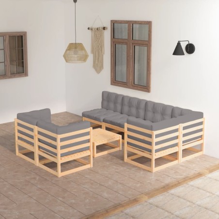 vidaXL Muebles de jardín 8 pzas y cojines madera maciza pino