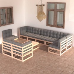 vidaXL Juego de muebles de jardín 10 pzas y cojines madera maciza pino