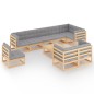 vidaXL Juego de muebles de jardín 10 pzas y cojines madera maciza pino