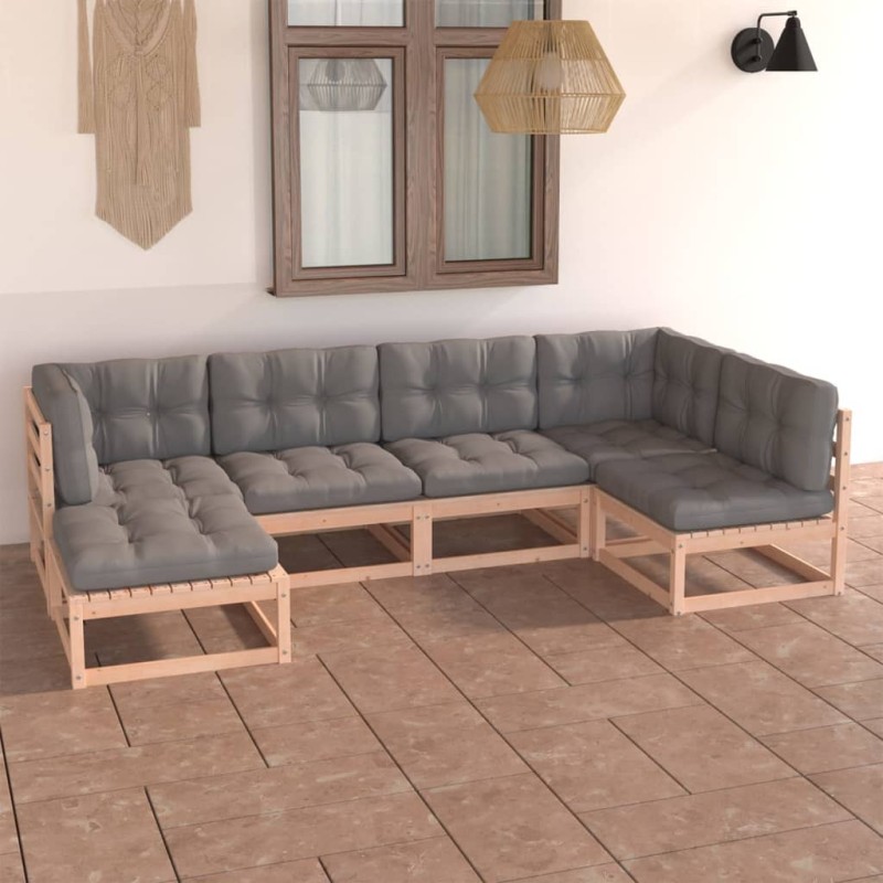 vidaXL Juego de muebles de jardín 6 pzas y cojines madera maciza pino