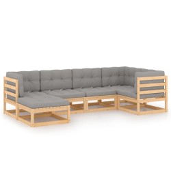 vidaXL Juego de muebles de jardín 6 pzas y cojines madera maciza pino