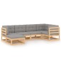 vidaXL Juego de muebles de jardín 6 pzas y cojines madera maciza pino