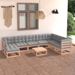 vidaXL Juego de muebles de jardín 9 pzas y cojines madera maciza pino