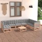 vidaXL Juego de muebles de jardín 9 pzas y cojines madera maciza pino vidaXL Juego de muebles de jardín 9 pzas y cojines madera maciza pino