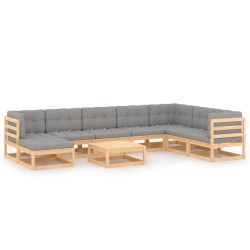 vidaXL Juego de muebles de jardín 9 pzas y cojines madera maciza pino