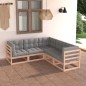 vidaXL Juego de muebles de jardín 5 pzas y cojines madera maciza pino