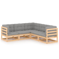 vidaXL Juego de muebles de jardín 5 pzas y cojines madera maciza pino