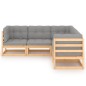 vidaXL Juego de muebles de jardín 5 pzas y cojines madera maciza pino