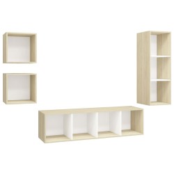 vidaXL Muebles de salón 4 pzas madera ingeniería blanco y roble Sonoma