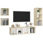 vidaXL Muebles de salón 4 pzas madera ingeniería blanco y roble Sonoma vidaXL Muebles de salón 4 pzas madera ingeniería blanco y roble Sonoma