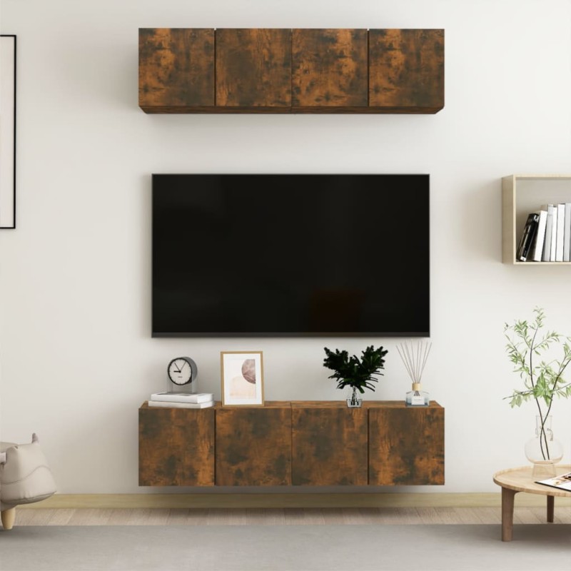 vidaXL Muebles TV pared 4 uds madera ingeniería roble humo 60x30x30cm