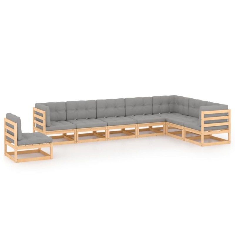 vidaXL Muebles de jardín 8 pzas y cojines madera maciza pino vidaXL Muebles de jardín 8 pzas y cojines madera maciza pino