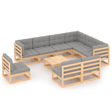 vidaXL Juego de muebles de jardín 10 pzas y cojines madera maciza pino