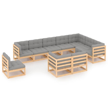 vidaXL Juego de muebles de jardín 10 pzas y cojines madera maciza pino