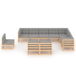 vidaXL Juego de muebles de jardín 10 pzas y cojines madera maciza pino