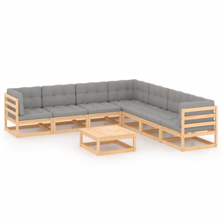 vidaXL Muebles de jardín 8 pzas y cojines madera maciza pino