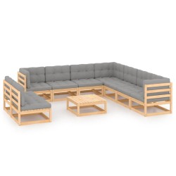vidaXL Juego de muebles de jardín 10 pzas y cojines madera maciza pino