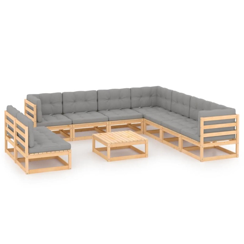 vidaXL Juego de muebles de jardín 10 pzas y cojines madera maciza pino vidaXL Juego de muebles de jardín 10 pzas y cojines madera maciza pino