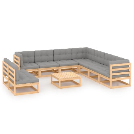 vidaXL Juego de muebles de jardín 10 pzas y cojines madera maciza pino