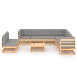 vidaXL Juego de muebles de jardín 10 pzas y cojines madera maciza pino