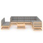 vidaXL Juego de muebles de jardín 10 pzas y cojines madera maciza pino vidaXL Juego de muebles de jardín 10 pzas y cojines madera maciza pino