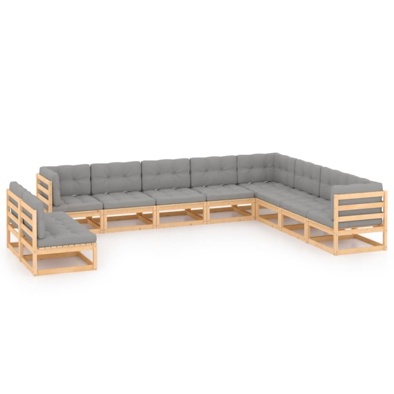 vidaXL Juego de muebles de jardín 10 pzas y cojines madera maciza pino vidaXL Juego de muebles de jardín 10 pzas y cojines madera maciza pino