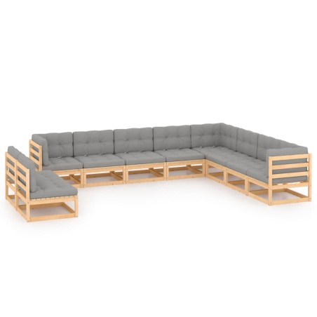 vidaXL Juego de muebles de jardín 10 pzas y cojines madera maciza pino