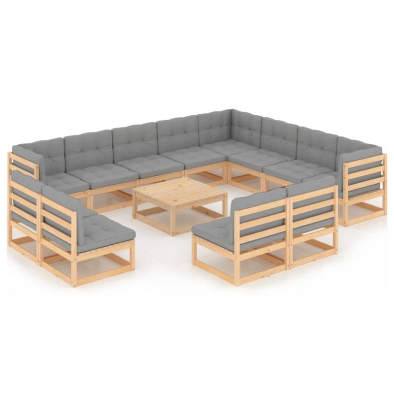 vidaXL Juego de muebles de jardín 13 pzas y cojines madera maciza pino vidaXL Juego de muebles de jardín 13 pzas y cojines madera maciza pino