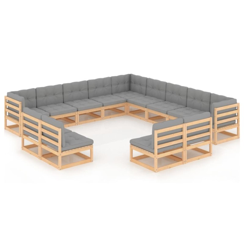 vidaXL Juego de muebles de jardín 13 pzas y cojines madera maciza pino vidaXL Juego de muebles de jardín 13 pzas y cojines madera maciza pino