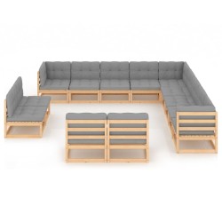 vidaXL Juego de muebles de jardín 13 pzas y cojines madera maciza pino