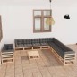 vidaXL Juego de muebles de jardín 12 pzas y cojines madera maciza pino
