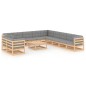 vidaXL Juego de muebles de jardín 12 pzas y cojines madera maciza pino