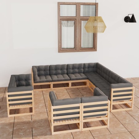 vidaXL Juego de muebles de jardín 11 pzas y cojines madera maciza pino