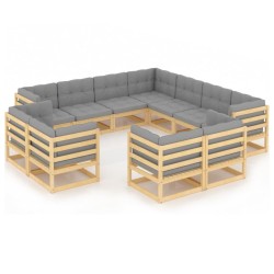 vidaXL Juego de muebles de jardín 11 pzas y cojines madera maciza pino