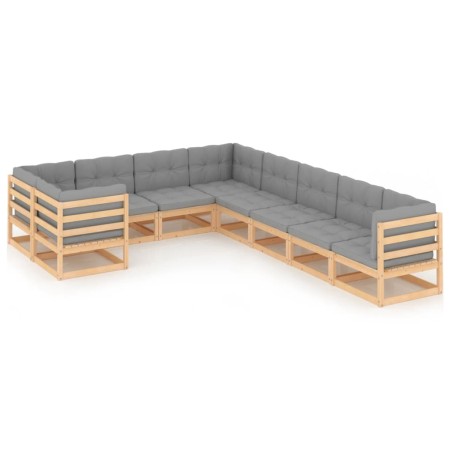 vidaXL Juego de muebles de jardín 9 pzas y cojines madera maciza pino