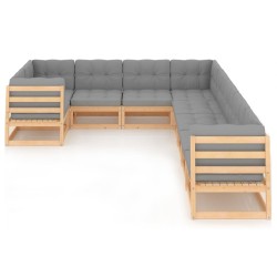 vidaXL Juego de muebles de jardín 9 pzas y cojines madera maciza pino