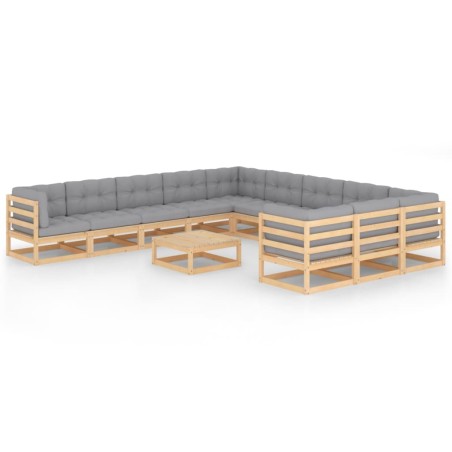 vidaXL Juego de muebles de jardín 12 pzas y cojines madera maciza pino