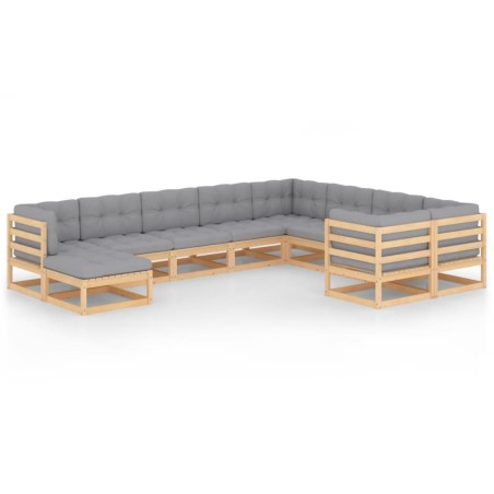 vidaXL Juego de muebles de jardín 10 pzas y cojines madera maciza pino