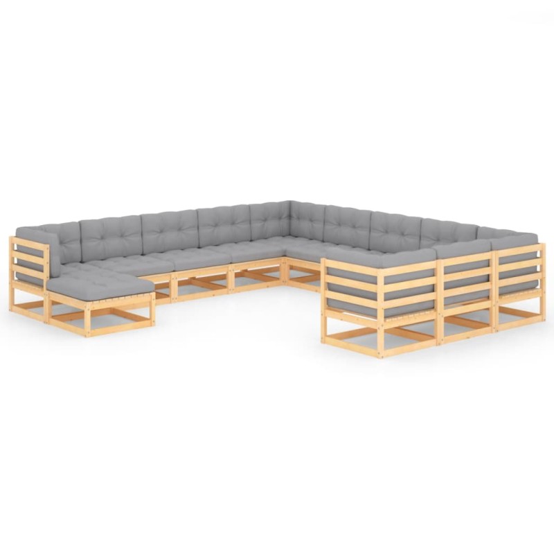 vidaXL Juego de muebles de jardín 12 pzas y cojines madera maciza pino vidaXL Juego de muebles de jardín 12 pzas y cojines madera maciza pino