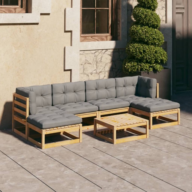vidaXL Juego de muebles de jardín 7 pzas y cojines madera maciza pino vidaXL Juego de muebles de jardín 7 pzas y cojines madera maciza pino