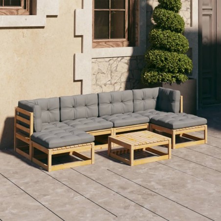 vidaXL Juego de muebles de jardín 7 pzas y cojines madera maciza pino