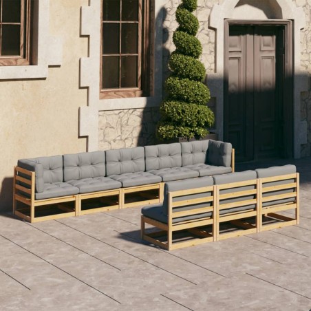 vidaXL Muebles de jardín 8 pzas y cojines madera maciza pino