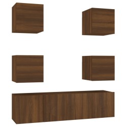 vidaXL Set de muebles para TV 6 pzas madera contrachapada roble marrón